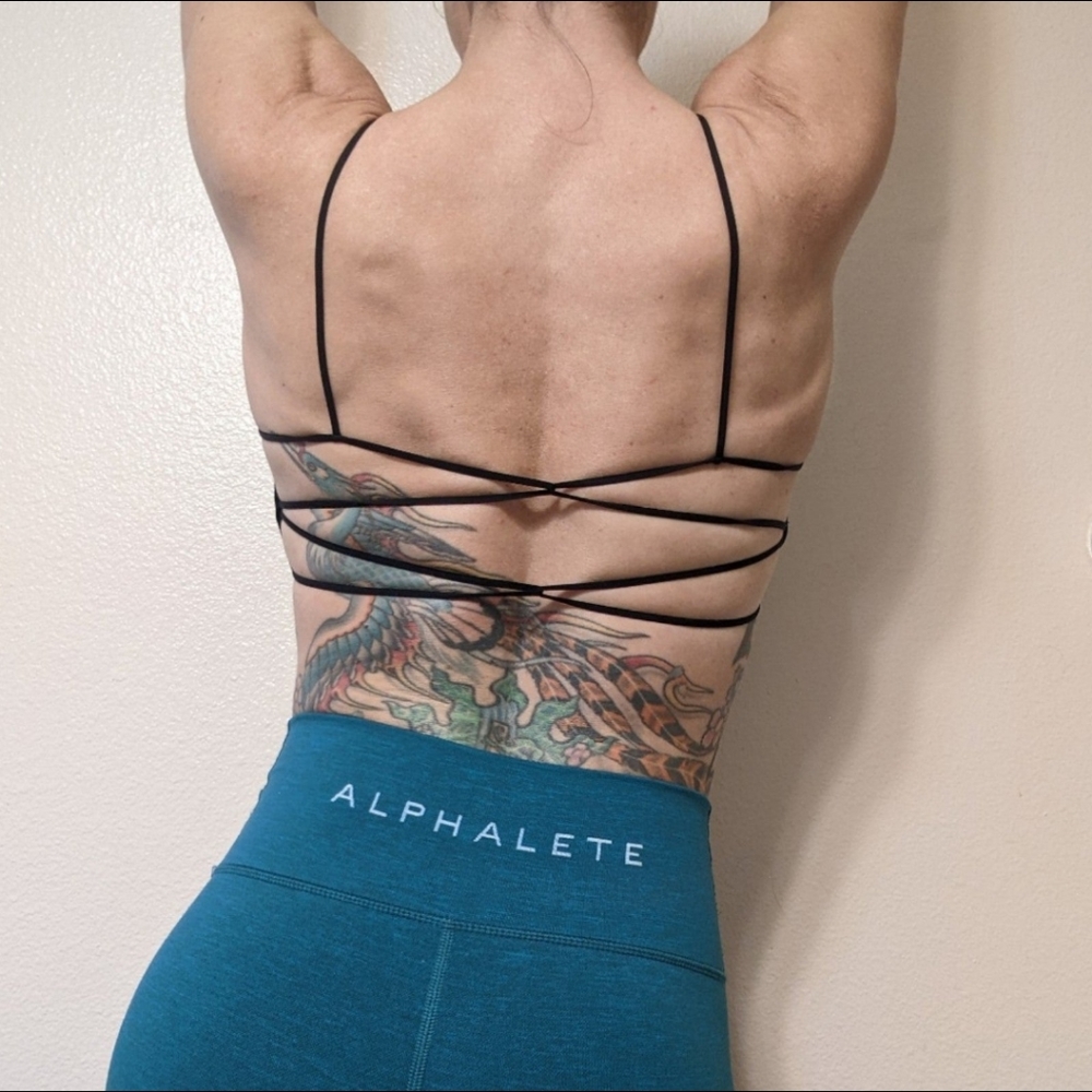 Open Back Sports Bra Strappy Black